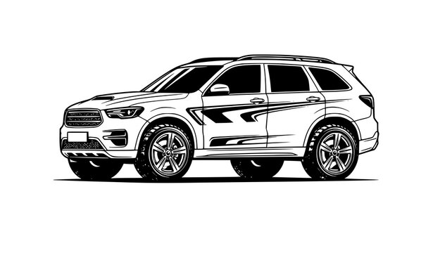 Modern AWD SUV side view icon logo vector