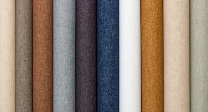 Collection of roller blind textile swatches with an array of fabric textures and color nuances for interior rooms
