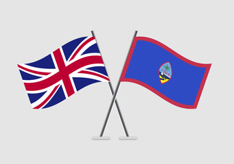 Fototapeta premium United Kingdom and Guam vector flags with minimal color palette