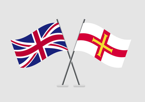 United Kingdom and Guernsey vector flags image with elegant graphic wave