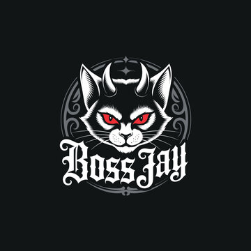 Boss jay text with horned cat head and ornate frame