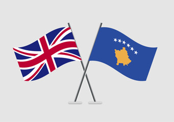 Fototapeta premium United Kingdom and Kosovo vector flags in minimal crossed perspective