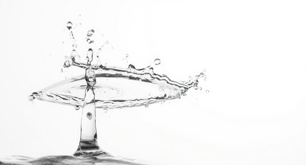 White studio backdrop with a spinning vortex and isolated water droplets