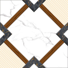 Simple decorative pattern with wooden frame ornament on white marble texture background