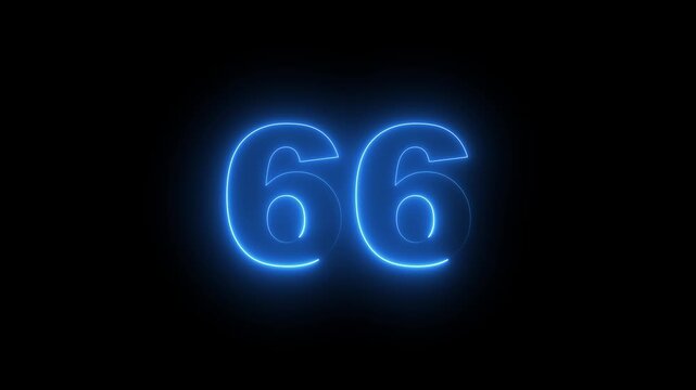 Abstract glowing neon text 66 number countdown icon. Glowing sign on black background Neon number 10090 with alpha channel, simple blue neon color