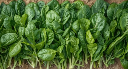 Spinach crop showing rich green and healthy foliage