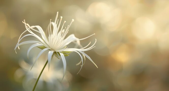 White spider flower cleome spinosa with dreamy garden blur