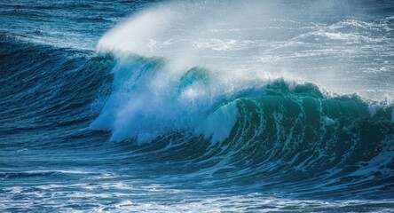 Naklejka premium Powerful wave peak forming with intense energy on the ocean surface
