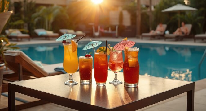 Tasty poolside drinks served at a casual happy hour gathering