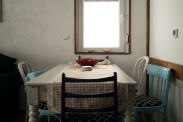A simple rustic dinning table.