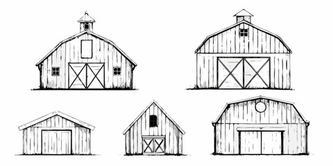 Detailed sketch of traditional barns from multiple perspectives © Smritykona