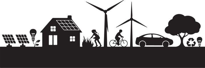 Naklejka premium Eco friendly on white background solar panels wind turbines
