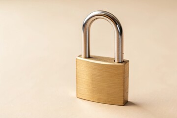 Fototapeta premium Golden Padlock on Neutral Background with Inspirational Lighting and Textured Surface for Security and Safety Theme