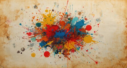 modern abstract paint splatter designs with varied brushstroke textures on vintage paper
