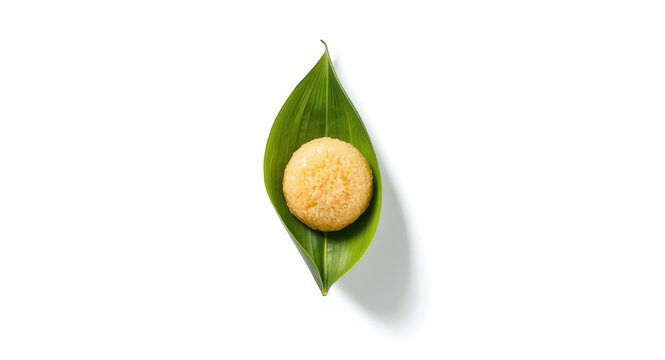 Classic suman sticky rice with banana leaf on a clean white backdrop