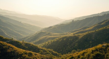 Obraz premium Vast landscape showing tiered hills and valley formations in natural setting