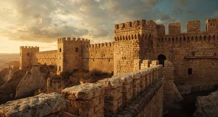 Fototapeta premium Medieval fortress walls linked to Crusader occupation with massive stone formations
