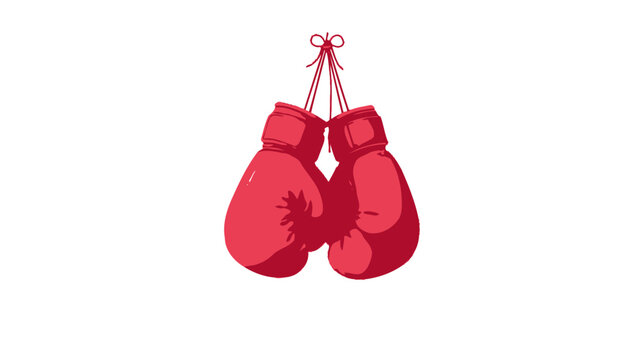 Two red boxing gloves hang from a tied string against a plain white background