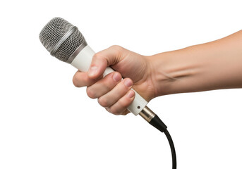 Hand Holding White Dynamic Microphone Mockup