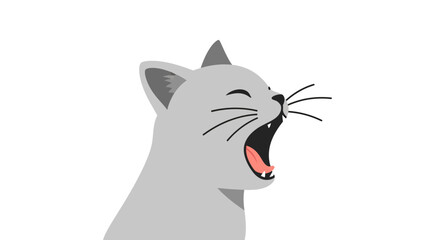 Obraz premium Cute Grey Cat Yawning, Feeling Sleepy