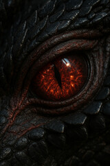 Dragon eye with glowing red iris showing scales