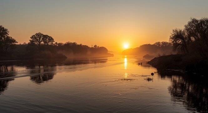 Quiet river at sunrise emphasizing the beauty of fresh beginnings