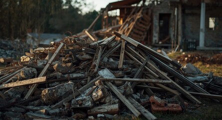Pile of secured construction debris awaiting removal from residential site