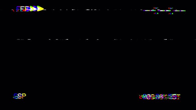 VHS Fast Forward FF Screen Overlay with Glitch Noise, Analog TV Static, Distorted Signal, and Timecode on Black Background. Seamless Loop 4K Animation 4k video animation seamless loop
