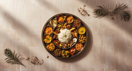 Classic Indian Rajasthani thali filled with local delicacies