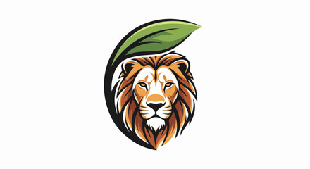 Majestic lion's head with a green leaf forming a natural halo, representing strength, leadership, and eco-consciousness © Kumal