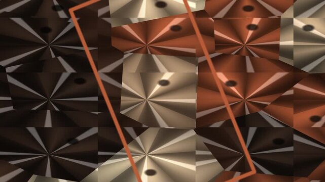 Geometric abstract in warm tones, composed of repeating radial patterns with angled overlay
