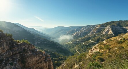 Fototapeta premium Scenic panorama highlighting layered limestone hills and valleys