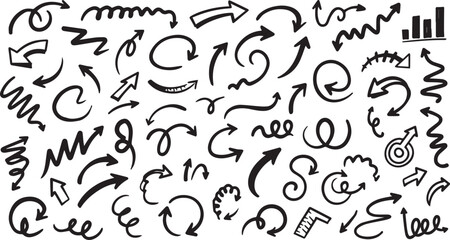 Hand drawn business arrows and symbols on clean white background for design