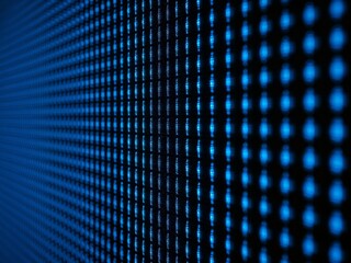 Abstract background of a blue LED screen, with a grid of lights that create a futuristic appearance. The blue light illuminates the dark background, forming a unique digital surface.
