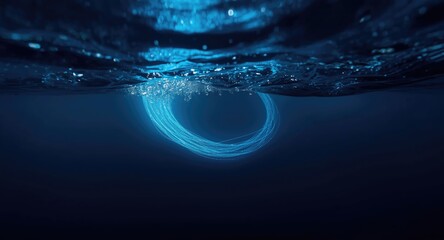 Obraz premium Submerged fiber optic line glowing under ocean waves with light reflections