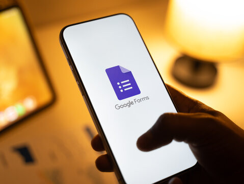 Google Forms logo is displayed on the screen of a smartphone, in Bangalore, India, on February 28, 2026
