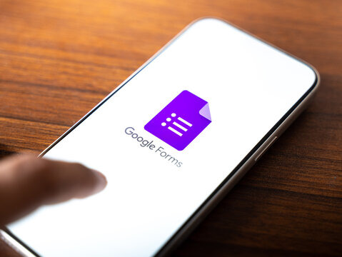 Google Forms logo is displayed on the screen of a smartphone, in Bangalore, India, on February 28, 2026
