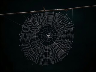 Fototapeta premium Intricate Spiderweb against a dark background, illustrating a concept of survival and resilience. The delicate structure of the web showcases the beauty of nature.
