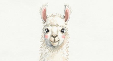 Fototapeta premium gentle watercolor depiction of a cuddly white llama in American cartoon style for textile prints