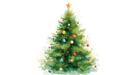 Fototapeta premium Watercolor holiday tree illustration separated on a white backdrop for festive design