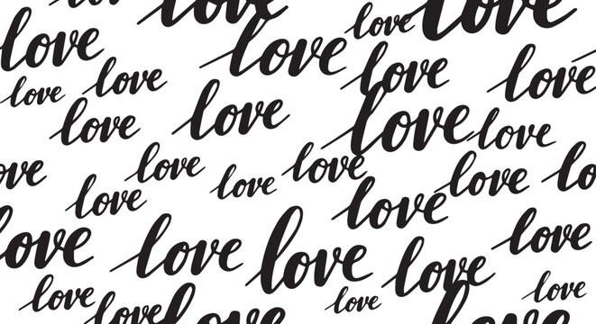 Romantic love typography pattern on white background with black text