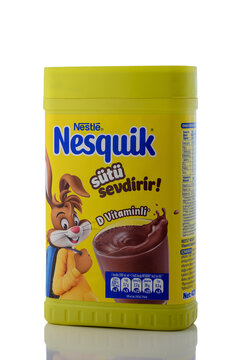 Gaziveren ,Cyprus 10.05.2025 Nesquik Chocolate Powder Drink Cocoa Beverage Mix 