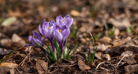 Springtime crocus scene with broad copy space ready for holiday themed projects
