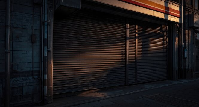 Partial metal roller shutter coverage on convenience store entrance