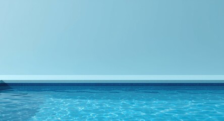 Fototapeta premium Stylish pool mockup showcasing clear sapphire water alongside a light steel blue backdrop creating tranquil design ambiance