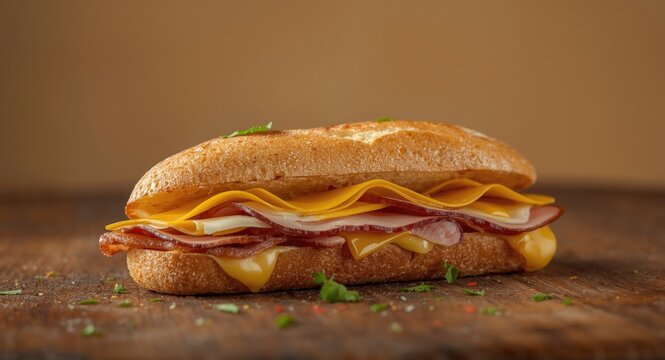 Popular Cuban sandwich stuffed with ham pork and sliced cheese