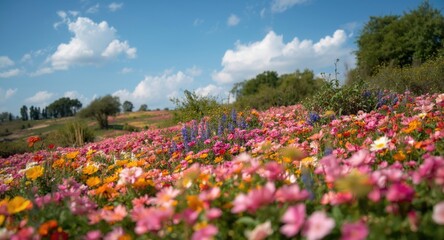 Scenic flower-covered terrain rich with multiple shades