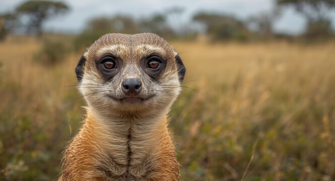 Natural habitat portrait of a suricate focusing on face details