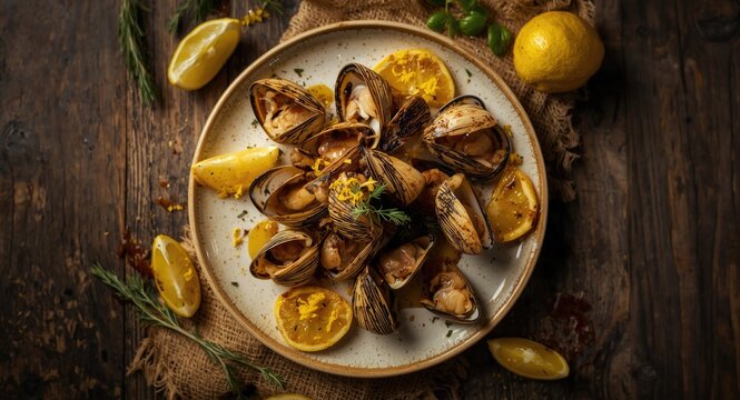 Fresh lemon adding zest to grilled limpets in a classic dish