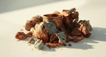 Obraz premium Middle aged copper waste materials placed on plain white surface